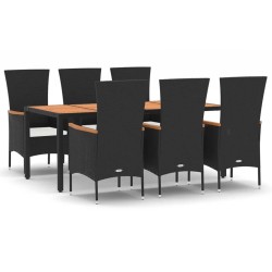 vidaXL Set de comedor de jardín 7 pzas y cojines ratán sintético negro