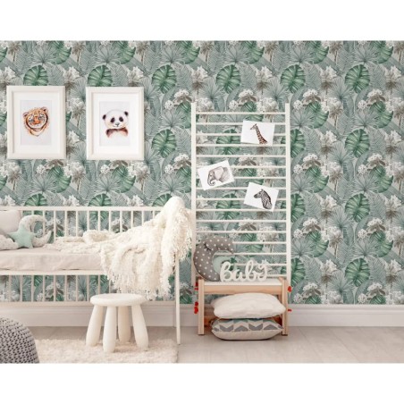 DUTCH WALLCOVERINGS Papel pintado Eden gris y verde claro