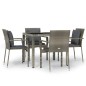 vidaXL Set comedor de jardín 5 piezas con cojines ratán sintético gris vidaXL Set comedor de jardín 5 piezas con cojines ratán sintético gris