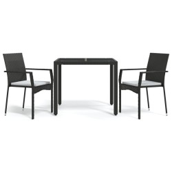 vidaXL Set comedor de jardín 3 pzas con cojines ratán sintético negro