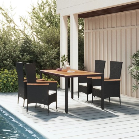 vidaXL Set de muebles jardín 5 pzas con cojines ratán sintético negro
