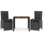 vidaXL Set comedor de jardín 3 pzas con cojines ratán sintético negro