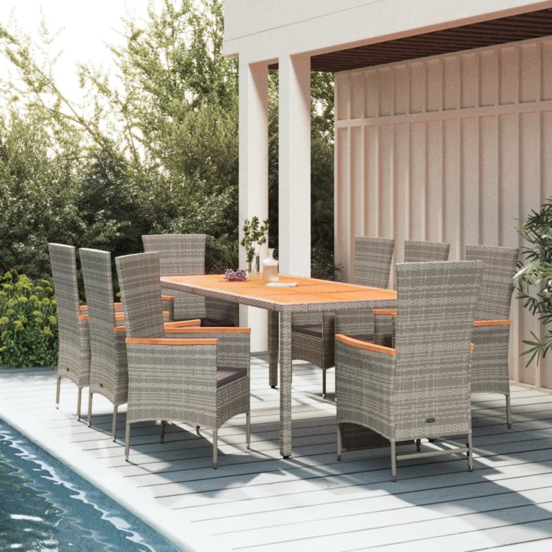 vidaXL Set comedor jardín 9 pzas y cojines ratán sintético gris vidaXL Set comedor jardín 9 pzas y cojines ratán sintético gris