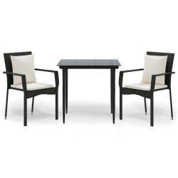 vidaXL Set comedor de jardín 3 pzas con cojines ratán sintético negro