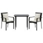 vidaXL Set comedor de jardín 3 pzas con cojines ratán sintético negro vidaXL Set comedor de jardín 3 pzas con cojines ratán sintético negro