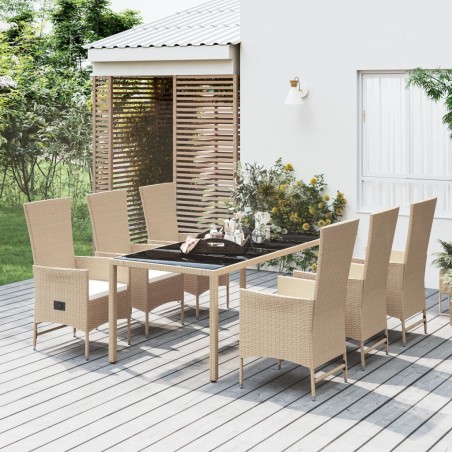 vidaXL Set comedor de jardín 7 pzas con cojines ratán sintético beige