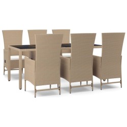 vidaXL Set comedor de jardín 7 pzas con cojines ratán sintético beige