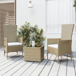 vidaXL Juego de muebles jardín 3 piezas acero y ratán sintético beige