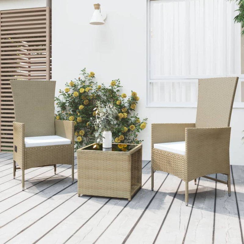vidaXL Juego de muebles jardín 3 piezas acero y ratán sintético beige