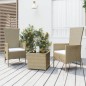 vidaXL Juego de muebles jardín 3 piezas acero y ratán sintético beige