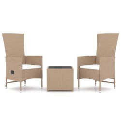 vidaXL Juego de muebles jardín 3 piezas acero y ratán sintético beige