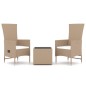 vidaXL Juego de muebles jardín 3 piezas acero y ratán sintético beige