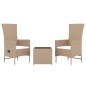 vidaXL Juego de muebles jardín 3 piezas acero y ratán sintético beige