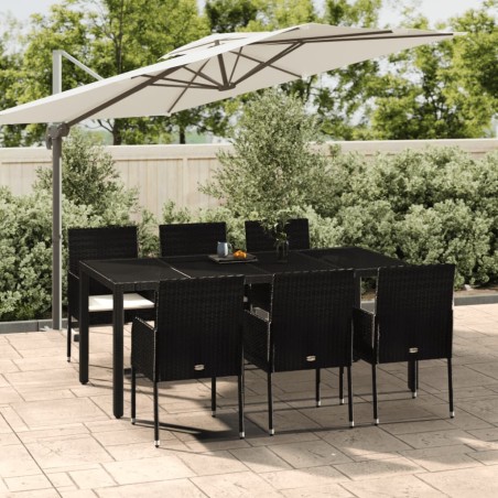 vidaXL Set de comedor de jardín 7 pzas y cojines ratán sintético negro