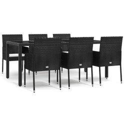 vidaXL Set de comedor de jardín 7 pzas y cojines ratán sintético negro