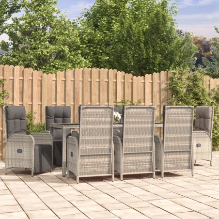 vidaXL Set comedor jardín 9 pzas y cojines ratán sintético gris