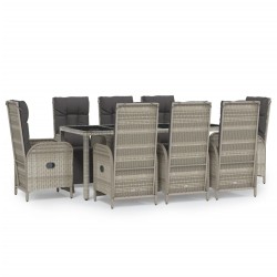 vidaXL Set comedor jardín 9 pzas y cojines ratán sintético gris