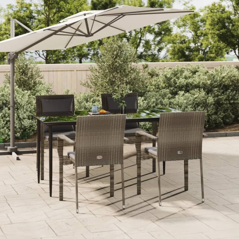 vidaXL Set comedor jardín 5 pzas y cojines ratán sintético negro gris vidaXL Set comedor jardín 5 pzas y cojines ratán sintético negro gris