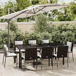 vidaXL Set de comedor de jardín 9 pzas y cojines ratán sintético negro