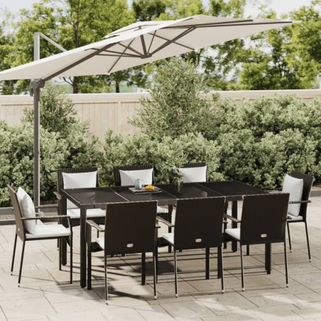 vidaXL Set de comedor de jardín 9 pzas y cojines ratán sintético negro