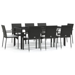 vidaXL Set de comedor de jardín 9 pzas y cojines ratán sintético negro