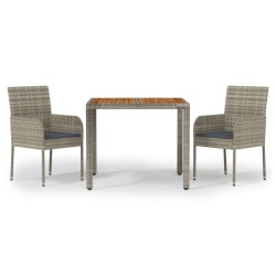 vidaXL Set comedor de jardín 3 piezas con cojines ratán sintético gris