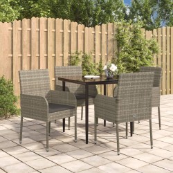 vidaXL Set comedor jardín 5 pzas y cojines ratán sintético negro gris