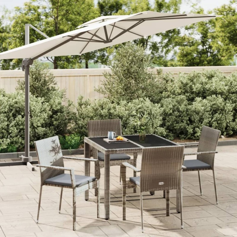 vidaXL Set comedor de jardín 5 piezas con cojines ratán sintético gris vidaXL Set comedor de jardín 5 piezas con cojines ratán sintético gris