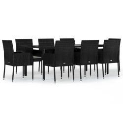 vidaXL Set de comedor de jardín 9 pzas y cojines ratán sintético negro