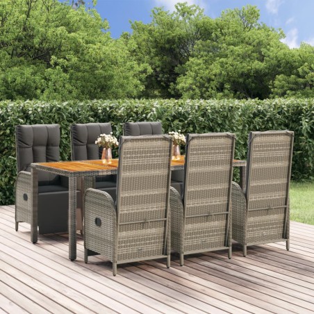 vidaXL Set comedor jardín 7 pzas y cojines ratán sintético gris