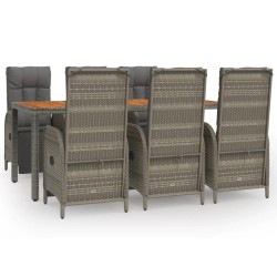vidaXL Set comedor jardín 7 pzas y cojines ratán sintético gris