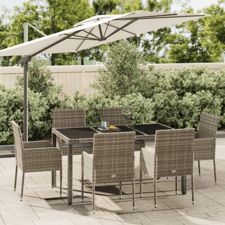 vidaXL Set comedor jardín 7 pzas y cojines ratán sintético gris