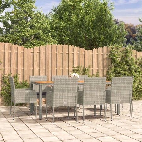 vidaXL Set comedor jardín 9 pzas y cojines ratán sintético gris