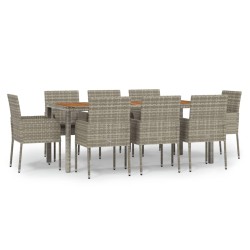 vidaXL Set comedor jardín 9 pzas y cojines ratán sintético gris