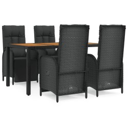 vidaXL Set de muebles jardín 5 pzas con cojines ratán sintético negro
