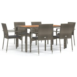 vidaXL Set comedor jardín 7 pzas y cojines ratán sintético gris