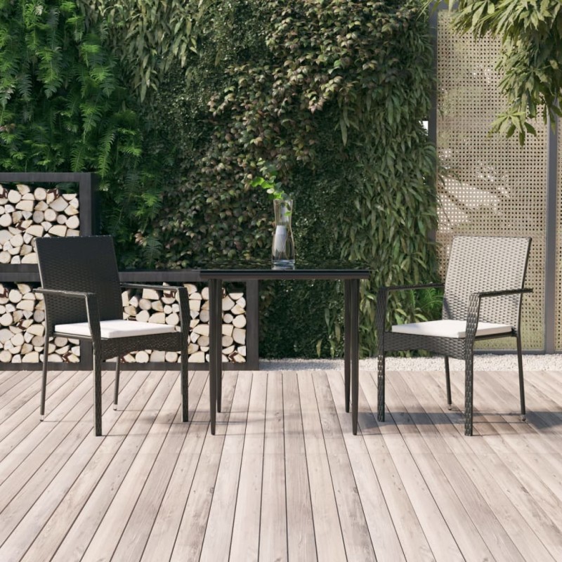 vidaXL Set comedor de jardín 3 pzas con cojines ratán sintético negro