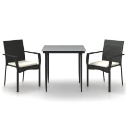 vidaXL Set comedor de jardín 3 pzas con cojines ratán sintético negro