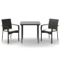 vidaXL Set comedor de jardín 3 pzas con cojines ratán sintético negro