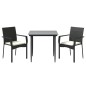 vidaXL Set comedor de jardín 3 pzas con cojines ratán sintético negro