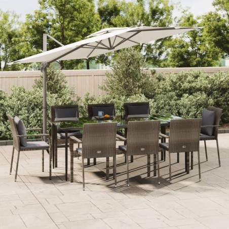 vidaXL Set comedor jardín 9 pzas y cojines ratán sintético negro gris