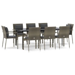 vidaXL Set comedor jardín 9 pzas y cojines ratán sintético negro gris