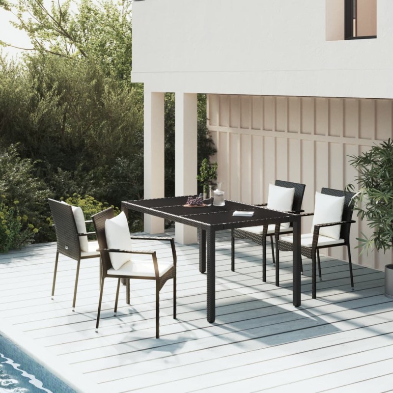 vidaXL Set de muebles jardín 5 pzas con cojines ratán sintético negro vidaXL Set de muebles jardín 5 pzas con cojines ratán sintético negro