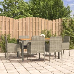 vidaXL Set comedor jardín 7 pzas y cojines ratán sintético gris