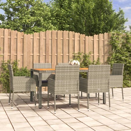 vidaXL Set comedor jardín 7 pzas y cojines ratán sintético gris