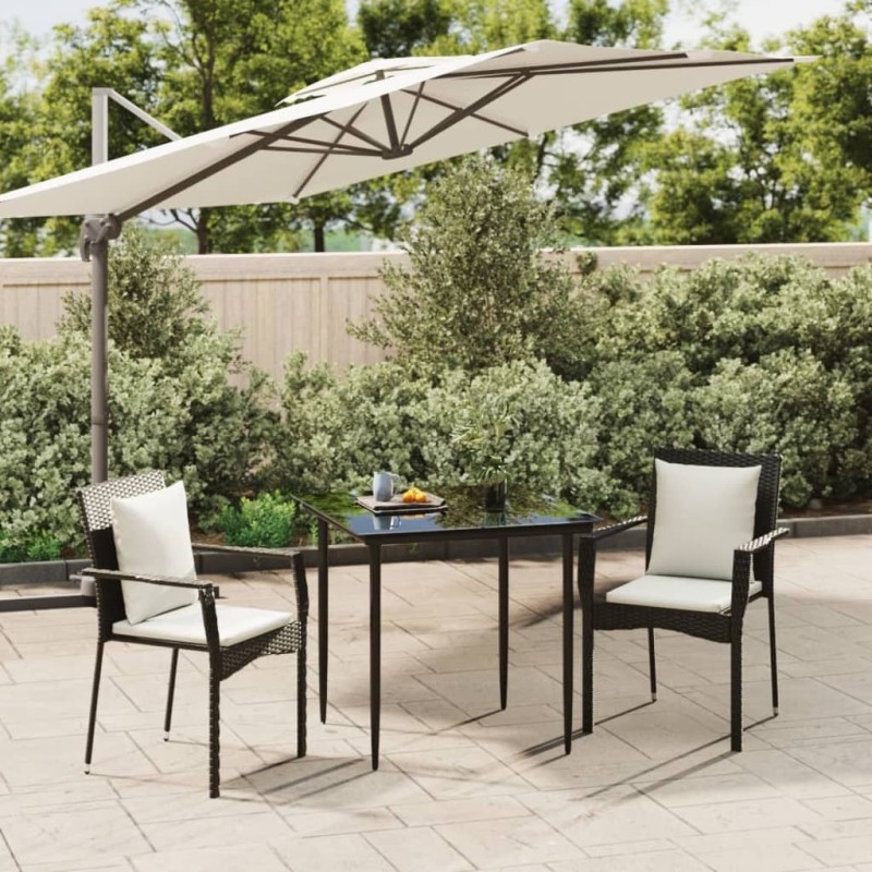 vidaXL Set comedor de jardín 3 pzas con cojines ratán sintético negro vidaXL Set comedor de jardín 3 pzas con cojines ratán sintético negro