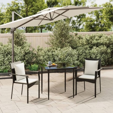 vidaXL Set comedor de jardín 3 pzas con cojines ratán sintético negro