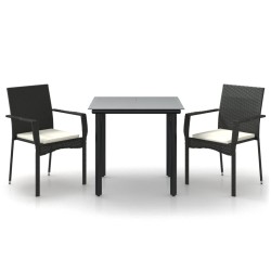 vidaXL Set comedor de jardín 3 pzas con cojines ratán sintético negro