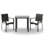 vidaXL Set comedor de jardín 3 pzas con cojines ratán sintético negro vidaXL Set comedor de jardín 3 pzas con cojines ratán sintético negro