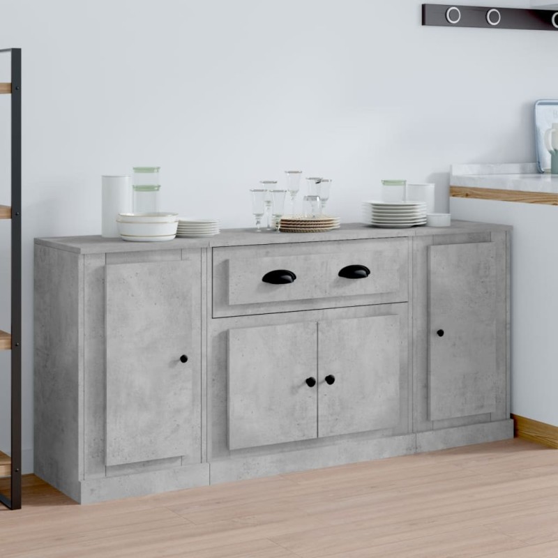 vidaXL Aparadores 3 piezas madera contrachapada gris hormigón vidaXL Aparadores 3 piezas madera contrachapada gris hormigón